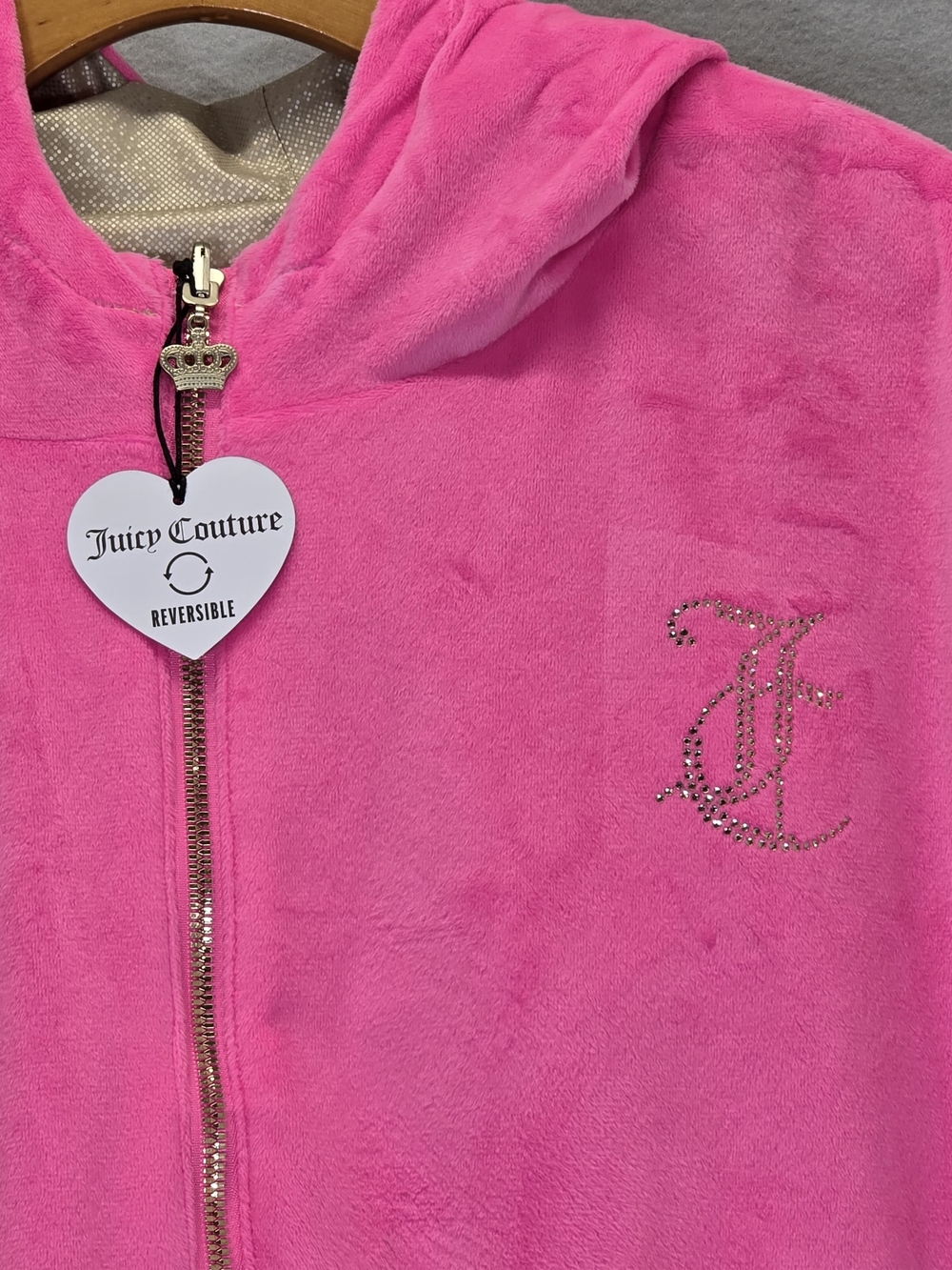 Women's Juicy Couture Reversible Bomber Jacket in Retro Pink 3X Gold/Pink - Picture 6 of 15